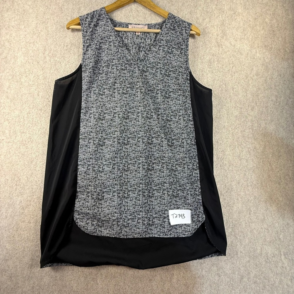 Philosophy Republic Clothing Womens Medium Black White Mixed Media Blouse Top